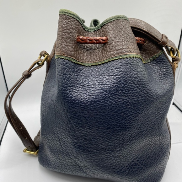 Dooney & Bourke navy w green & brown trim VTG TETON shoulder bag#597 - Picture 5 of 12